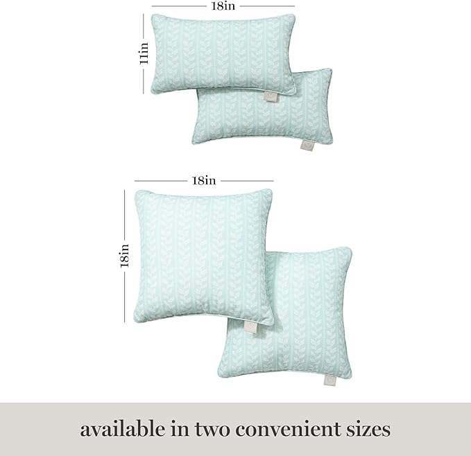Martha Stewart Vineyard Vines Indoor Outdoor Decorative Lumbar Pillow 2-Pack Set, UV Fade Resistant, Water Repellent, Printed Garden Design, Aqua Blue, 11"x18"