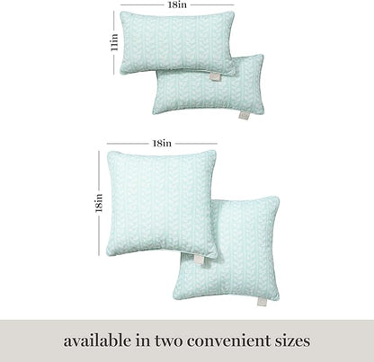 Martha Stewart Vineyard Vines Indoor Outdoor Decorative Lumbar Pillow 2-Pack Set, UV Fade Resistant, Water Repellent, Printed Garden Design, Aqua Blue, 11"x18"