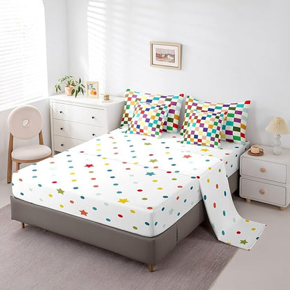 Feelyou Colorful Checkered Retro 7 Piece Bedding Set Kids Boys Girls Modern Geometric Cute Comforter Set with Sheets Full Size Beige Colorful Bed in a Bag Vintage Simple Groovy Aesthetic Room Decor