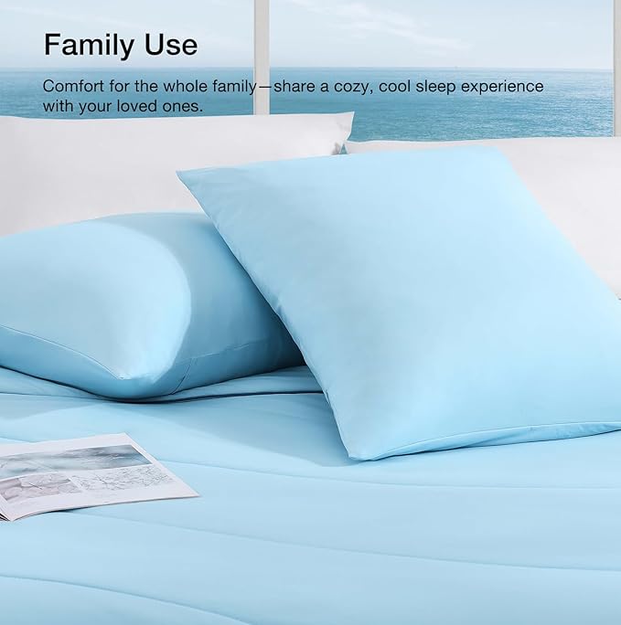 Monbix ChillChilla Cooling Comforter Queen Size-3 Pieces Cooling Blankets for Hot Sleepers and Night Sweats, Double-Sided Summer Queen Comforter Set, Breathable Lightweight Blanket Blue