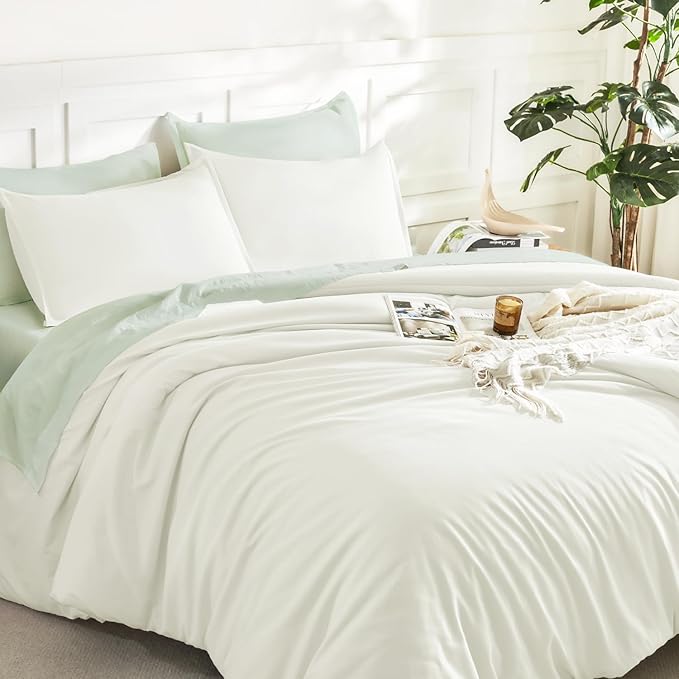 Litanika Ivory Comforter Set California King Size, 3 Pieces Cal King Lightweight Solid Bedding Comforter Set, All Season Fluffy Bed Set (104x96In Comforter & 2 Pillowcases)