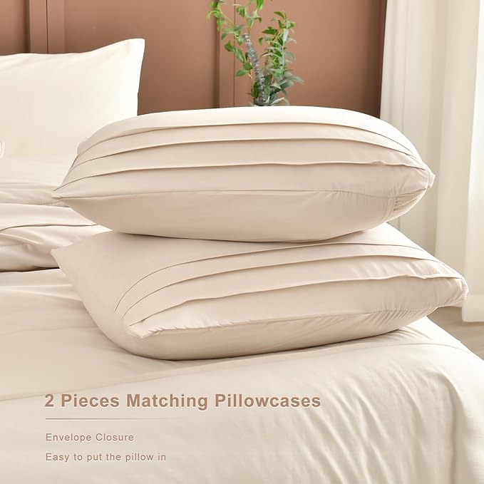 Masaca Oversized King Comforter 128"x120",Solid Color Pinch Pleated Extra Large King Comforter Set,3 Pieces Soft Textured Wheat Bedding Comforter Set Ultra Soft