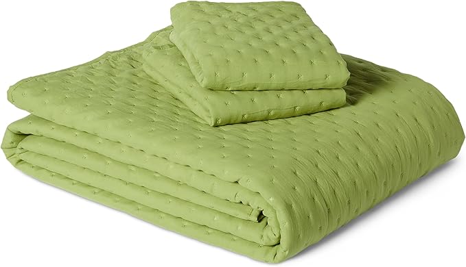 Amazon Basics Brushed Microfiber Quilt Set, Extra Soft with Natural Texture, 3-Piece, Queen/Full, Green
