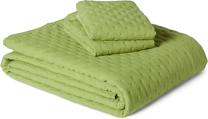 Amazon Basics Brushed Microfiber Quilt Set, Extra Soft with Natural Texture, 3-Piece, Queen/Full, Green