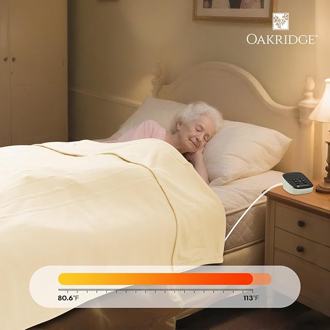 OakRidge Digital Comfort Fleece Heated Twin Blanket - Natural, 100% Polyester, Machine Washable, Oeko-TEX Certified, Perfect for Warm Nights, Controlled Heat Settings