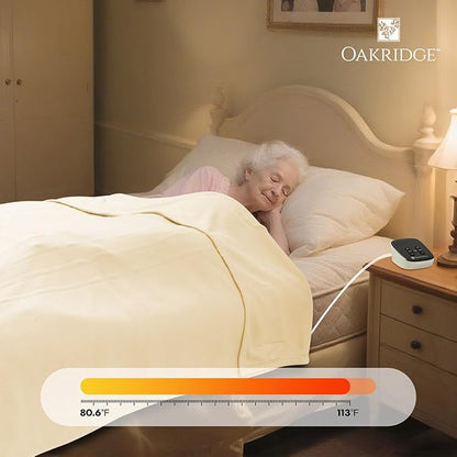 OakRidge Digital Comfort Fleece Heated Twin Blanket - Natural, 100% Polyester, Machine Washable, Oeko-TEX Certified, Perfect for Warm Nights, Controlled Heat Settings