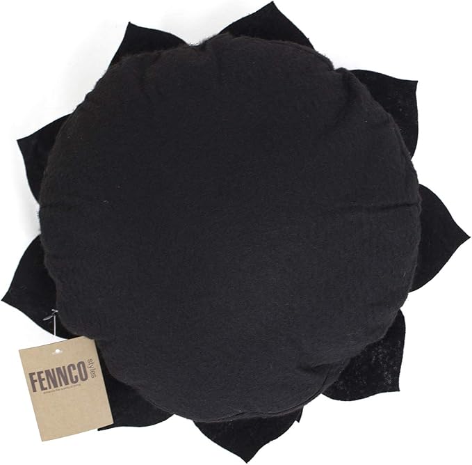 Fennco Styles Handmade 3D Heart-Shaped Petals Flower Decorative Filled Throw Pillow 13" Round - Black Floral Pillow for Couch, Home Décor and Holiday, Housewarming Gift