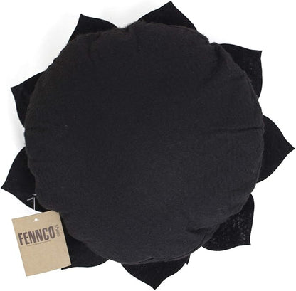 Fennco Styles Handmade 3D Heart-Shaped Petals Flower Decorative Filled Throw Pillow 13" Round - Black Floral Pillow for Couch, Home Décor and Holiday, Housewarming Gift