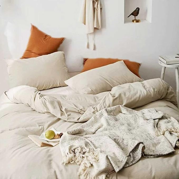 ETDIFFE Beige Comforter Set Queen Size, 3 Piece Aesthetic Modern Bedding Set - Soft & Lightweight All Season Microfiber Down Alternative Bed Comforter with 2 Pillow Shams for Women Men
