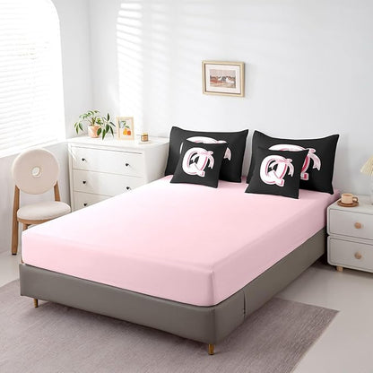 jejeloiu Kawaii Pink Bow Queen Comforter Set with Sheets,Gifts for Women Teen Girl,Personalized Initial Letter 7 Piece Bedding Set,Soft Monogrammed Bed in a Bag with Comforter,Sheets,Pillowcases