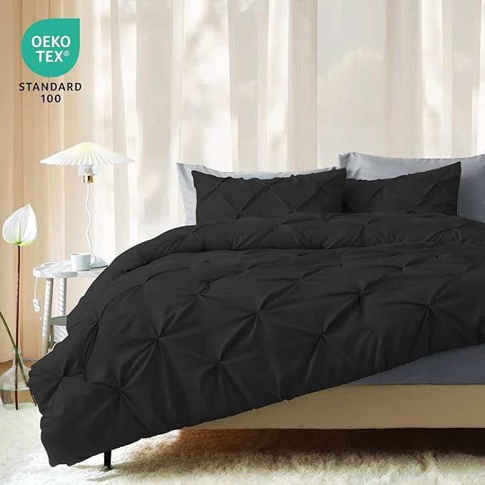 JOLLYVOGUE Twin Comforter Set 7 Pieces - Bed in a Bag Twin for All Season, Pintuck Bedding Comforter Sets with Comforter, Flat Sheet, Fitted Sheet and Pillowcases & Shams, Black & Light Grey