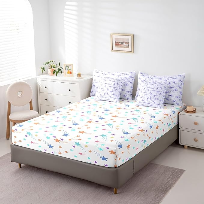 Feelyou Purple Bow Comforter Set with Sheets Queen Size Kids Bowknot 7 Pieces Bedding Set for Boys Girls Teens Gift for Girls Women Bed in a Bag Breathable Princess Décor Bed Set