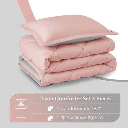 downluxe Twin Comforter Set - Pink and Grey Twin Comforter, Soft Bedding Sets for All Seasons -2 Pieces - 1 Comforter (66"x92") and 1 Pillow Sham(20"x26")