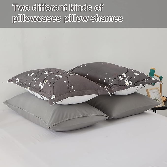 WONGS BEDDING 7 Pieces Bed in a Bag King, Floral Reversible Comforter Set Flower Plum Bedding Set King Size（1 Comforter,2 Pillowcase,2 Pillow Shams,1 Flat Sheet,1 Fitted Sheet）