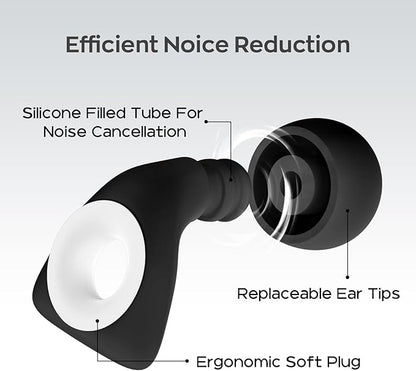 Dison Ear Plugs for Sleeping, Reusable Earplugs for Noise Reduction Silicone Hearing Protection Ear Plugs with 6 Ear Tips Black