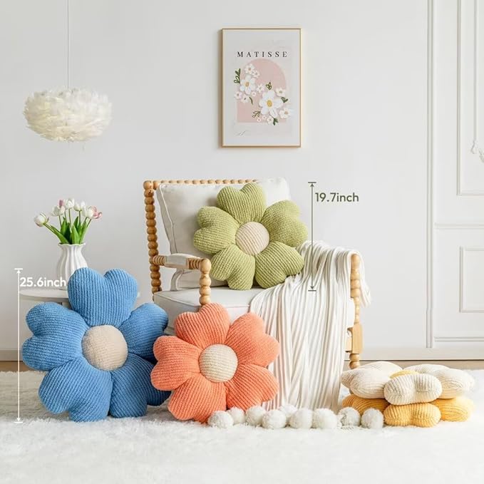 Sioloc Flower Shaped Throw Pillow, Fun Daisy Pillow, 15.7" Light Orange Flower Pillow Cute Decorative Seat Cushion Aesthetic Flower Plush Pillows for Bed Floor Couch Chair