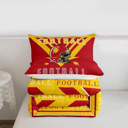 Feelyou Football Bedding Set Boys Girls Full Size Comforter Set Sports Theme Women Men Football City Comforter Rugby Sports Duvet Quilt Red Yellow Room Decor