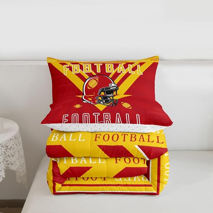Feelyou Football Bedding Set Boys Girls Queen Size Comforter Set Sports Theme Women Men Football City Comforter Rugby Sports Duvet Quilt Red Yellow Room Decor