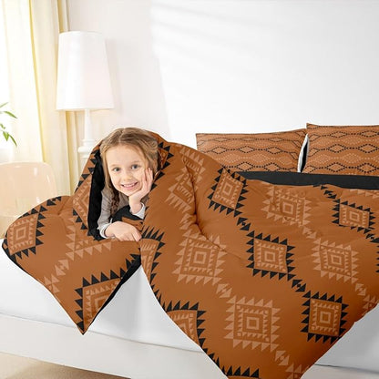 Erosebridal Queen Rustic Western Comforter Set for Boys, Southwestern Aztec Bedding Set for Teens Men Bedroom, Exotic American Native Bedding Comforter Sets Vintage Bohemian Geometric Quilt, Brown