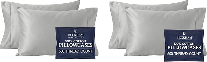 Beckham Hotel Collection Cotton Pillowcases Standard/Queen, 500TC, Sateen Finish, Open End, Breathable, Moisture-Wicking, Dark Gray (Pack of 2)