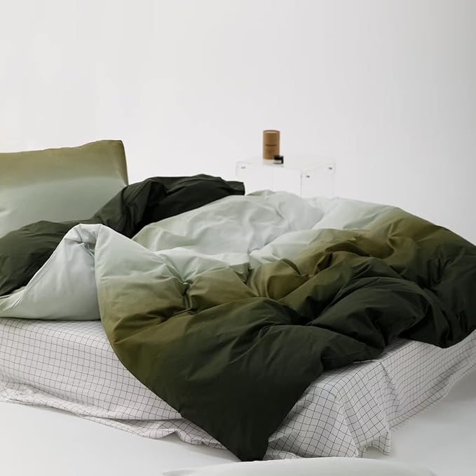 Cottonight Army Green Gradient Comforter Set Twin Dark Green and Grey Bedding Comforter Set Modern Gradient Aesthetic Blanket Quilts Cotton Modern Soft Breathable Blackish Green 3 Piece Bedding Set