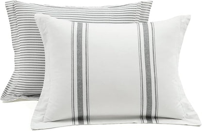 Lush Decor Farmhouse Stripe Reversible Cotton Comforter Set, 3 Piece Set, Full/ Queen, Dark Gray - Cozy Farmhouse Bedding Set - Rustic Decor - Striped Comforter - Modern Farmhouse Bedroom Decor