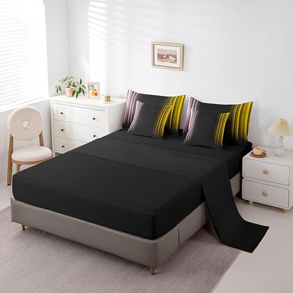 Feelyou Teens Abstract Ombre Decorations Bed in a Bag for Kids Women Pink Yellow and Black Comforter Set with Sheets Geometric Modern Bed Set Room Full Size