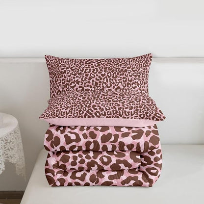Erosebridal Brown Pink Leopard Comforter for Kids Boys Girls,Wild Animal Skin Toddler Bedding Set,Cheetah Print Duvet Insert,Retro Farmhouse Quilt Bedroom Decor
