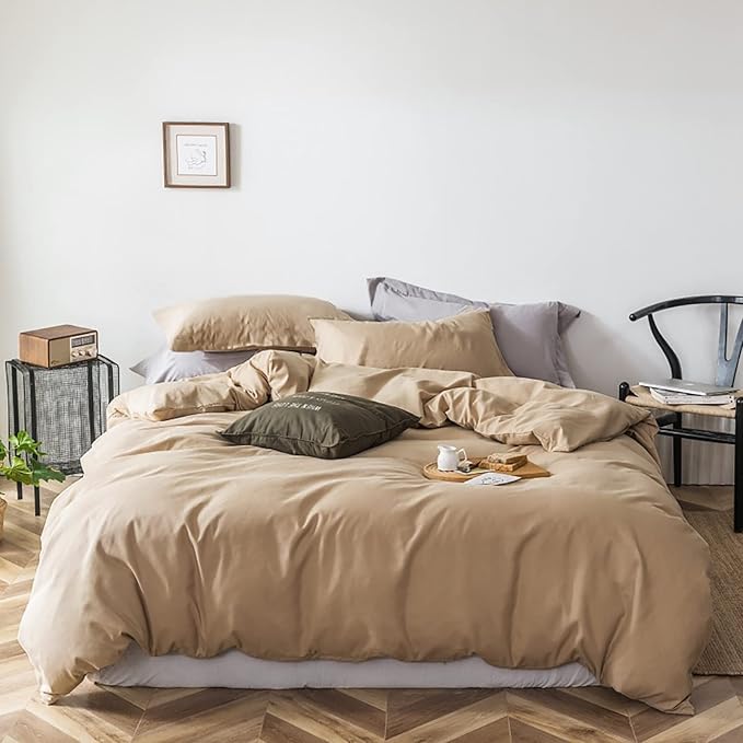 Cottonight Champagne Comforter Set Queen Beige Khaki Bedding Set Full Solid Taupe Blanket Quilts Soft Breathable Beige Sand Color Deep Champagne Modern Comforter Set for Women Men