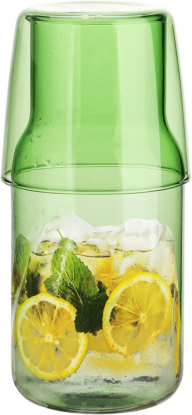 Bedside Carafe with Cup, 20oz Glass Carafe and Glass Set for Guest Room, Bathroom, Living Room