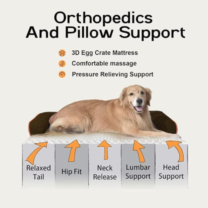 Orthopedic Large Dog Bed Washable: Brown Gaint Size Dog Beds with Removable Washable Cover, XXXL Large Orthopedic Sofa for Big Pet Dogs