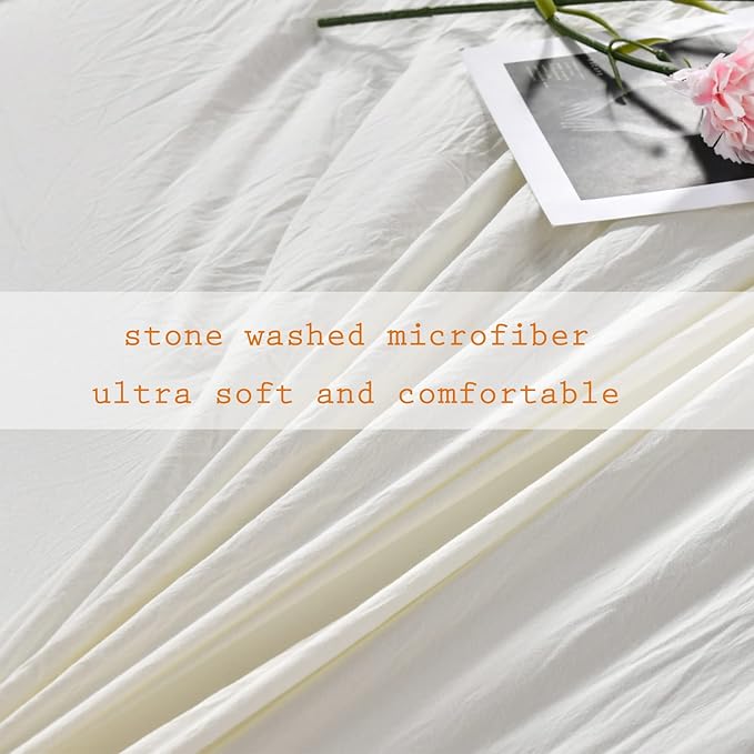 Masaca Shabby King Size Comforter Set, Farmhouse Ivory Bedding Ruffled Comforter Set King,Lightweight Vintage Rustic Bedding 3 Pcs (1 Shabby Comforter and 2 Pillowcases)