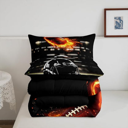Feelyou Rugby Comforter Set King Size Rugby Sports Comforter for Boys Girls Teens Gift for Football Lover Bedding Set Soccer Ball Game Duvet Set Black Yelllow Quilt Set
