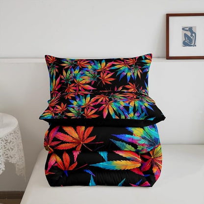 Erosebridal Leaves Comforter Set Twin,Rainbow Leaf Bedding for Kids Teens Adults,Colorful Hippie Down Comforter,Tropical Botanical Bedding Comforter Sets