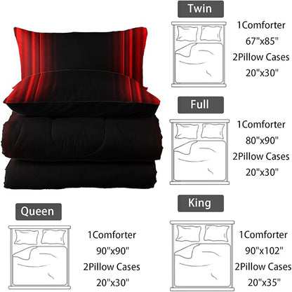 Red and Black Bedding Set Full Size Abstract Ombre Comforter Set for Teen Boys, Mordern Bedding Set 3 Piece in A Bag,Dark Quilt Set Mordern Art Decor Lightweight All Seasons with Pillowcases