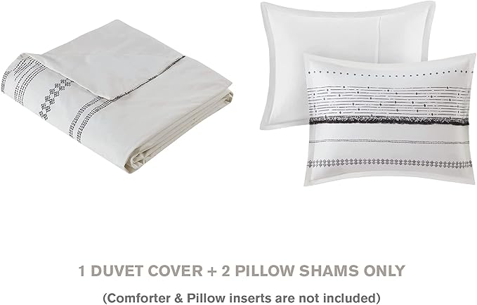 INK+IVY Nea 100% Cotton Duvet Set Mid Century Modern Design, All Season Comforter Cover Bedding Set, Matching Shams, King/Cal King, Stripes Teasel White 3 Piece