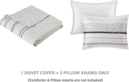 INK+IVY Nea 100% Cotton Duvet Set Mid Century Modern Design, All Season Comforter Cover Bedding Set, Matching Shams, King/Cal King, Stripes Teasel White 3 Piece