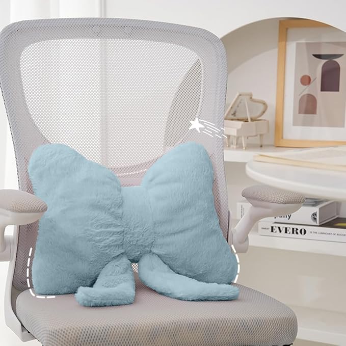 2Pack Soft Furry Bow Throw Pillows Cute Bowknot Plush Pillow Home Decor Stuffed Bow Lumbar Pillow for Bed Couch Living Room Decor (Blue)