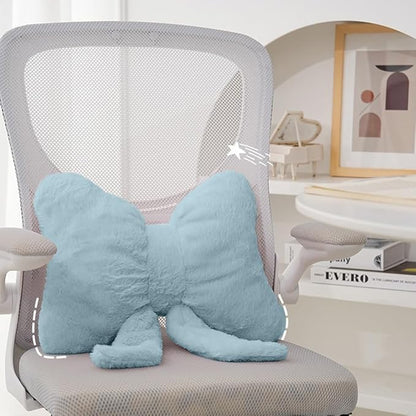 2Pack Soft Furry Bow Throw Pillows Cute Bowknot Plush Pillow Home Decor Stuffed Bow Lumbar Pillow for Bed Couch Living Room Decor (Blue)