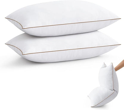 puredown® Goose Feather Down Pillows King Size Set of 2, Soft Fluffy Bed Pillow for Sleeping with 100% Cotton Cover, Medium Firm Luxury Hotel Collection Pillow for Back, Stomach or Side Sleeper