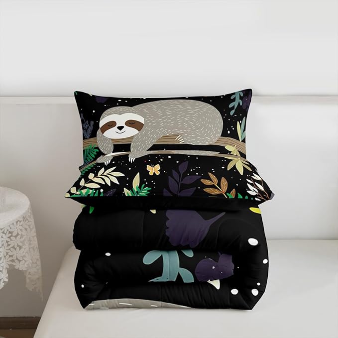 Feelyou Sloth Comforter Cute Sloth Bedding Set Toddler Size for Kids Boys Girls Galaxy Butterfly Comforter Set Botanical Leaves Inner Fill Duvet Set 1 Comforter Set with 1 Pillowcase