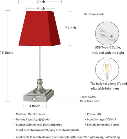 Rechargeable LED Table Lamps with Stepless Touch Control,Sliver Cordless Lamp for Living Room&Bedside&Patio&Shower,Small Desk Lamp(6000mAH Battery),2 Pack for Home Decor,Best Gifts for Family