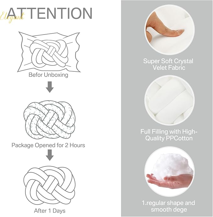 Sintuff Set of 2 Velvet Knot Pillow Ball 14 x 16 Inch Soft Decorative Knotted Throw Pillow for Christmas Thanksgiving Couch Home Sofa Bedroom Decor to Add Comfort and Style(White)