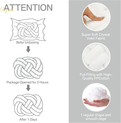 Sintuff Set of 2 Velvet Knot Pillow Ball 14 x 16 Inch Soft Decorative Knotted Throw Pillow for Christmas Thanksgiving Couch Home Sofa Bedroom Decor to Add Comfort and Style(White)