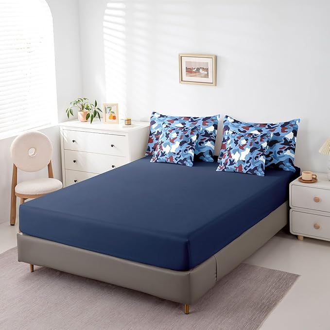 Erosebridal Duck Camo 7 Pcs Comforter Set Full Size Camouflage Bedding for Kids Hunting Farmhouse Camping Bed in A Bag Sheet Set Vintage Navy Blue Room Decor Wild Duck Rustic Animal Bed Set