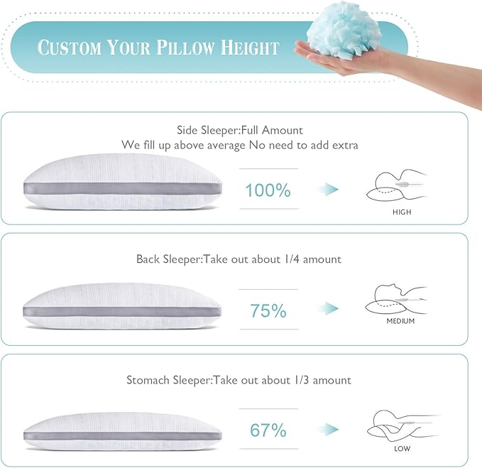 Meoflaw Cooling Pillows Body Size,Shredded Memory Foam Bed Pillows for Sleeping, Supportive Body Pillows for Back & Side Sleepers,Adjustable Pillows Body Size with Washable Removable Cover