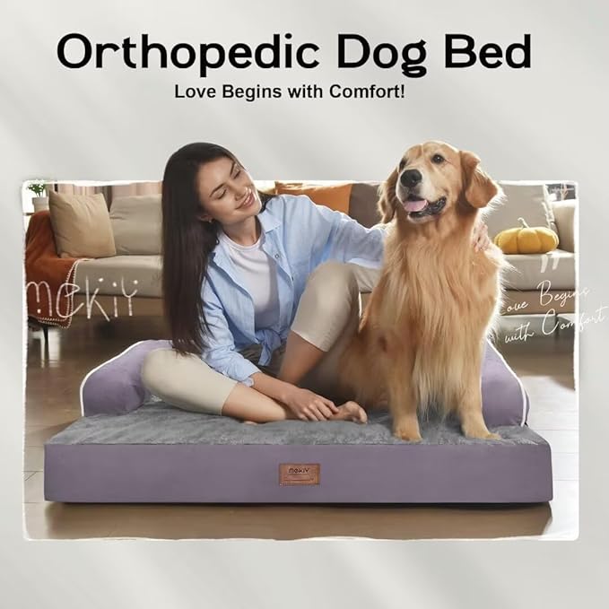 Orthopedic Large Dog Bed Washable, Dog Beds with Washable Removable Cover, XLarge Orthopedic Sofa for XLarge Dogs, Waterproof Pet Beds and Non-Slip Bottom, Extra Purple Large Pet Bed