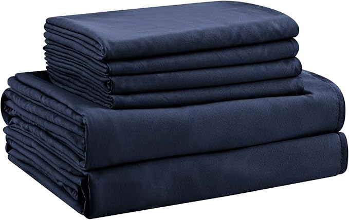 Cal King Size Sheets Set - 6 Piece Luxuriously Soft & Cooling Sheets Cal King Size - Ultra Soft 16" Deep Pocket Cal King Sheet Set - Fitted Sheet & Pillowcase Sets (Cal King Navy Blue)
