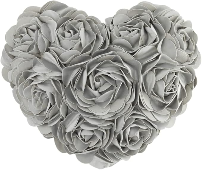 JWH Valentine's Day Throw Pillow Covers Decorative Flower Accent Pillow Cases Heart Shaped Cushion for Couch Living Room Bed Chair 14 x 16 Inches Gray