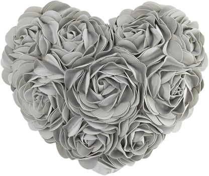 JWH Valentine's Day Throw Pillow Covers Decorative Flower Accent Pillow Cases Heart Shaped Cushion for Couch Living Room Bed Chair 14 x 16 Inches Gray